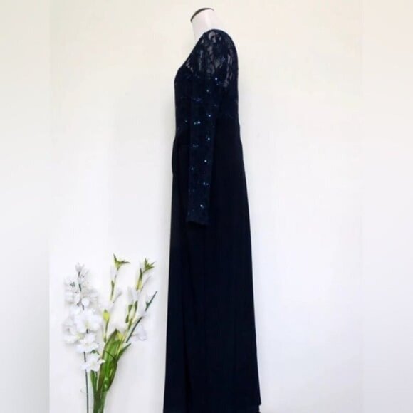 Lauren Ralph Lauren Evening Sequin Lace Maxi Dress Gown Navy Blue SZ 10 - Picture 3 of 7